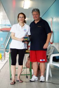 Einweihung der neuen Anzeigetafel mit der Präsidentin des Tiroler Landesschwimmverbandes Dr. Katrin Petzer und Vereinspräsident Richard Kössler